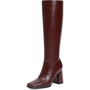 Women's burgundy Modatope Knee High Chunky Heel SquarevZipper Long boots